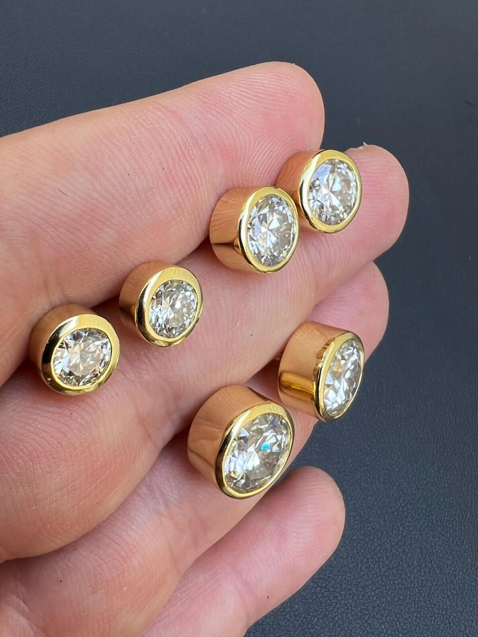 Real Moissanite Bezel Stud Earrings 14k Gold Plated 925 Silver Mens Ladies Iced 8 Real Moissanite Bezel Stud Earrings 14k Gold Plated 925 Silver Mens Ladies Iced - Image 6