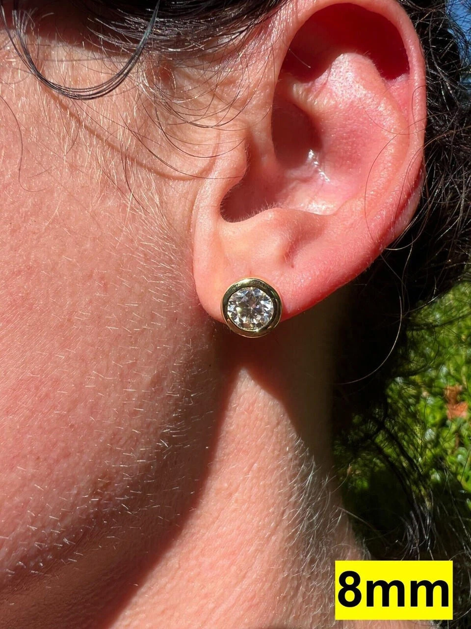 Real Moissanite Bezel Stud Earrings 14k Gold Plated 925 Silver Mens Ladies Iced 4 Real Moissanite Bezel Stud Earrings 14k Gold Plated 925 Silver Mens Ladies Iced - Image 2