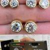 Real Moissanite Bezel Stud Earrings 14k Gold Plated 925 Silver Mens Ladies Iced