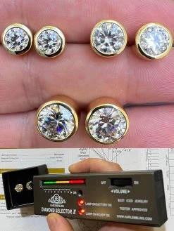 Real Moissanite Bezel Stud Earrings 14k Gold Plated 925 Silver Mens Ladies Iced