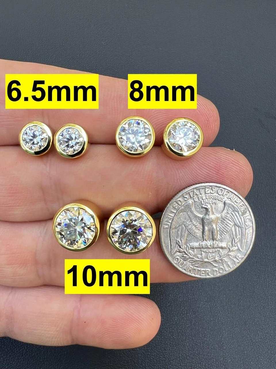 Real Moissanite Bezel Stud Earrings 14k Gold Plated 925 Silver Mens Ladies Iced 9 Real Moissanite Bezel Stud Earrings 14k Gold Plated 925 Silver Mens Ladies Iced - Image 7