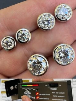 Real Moissanite Bezel Stud Earrings 925 Silver Mens Ladies Iced Diamond Tester ✅
