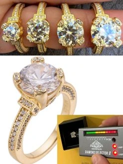 Real Moissanite Engagement Promise Ring 14k Gold Plated 925 Silver 1.2-4.2ct