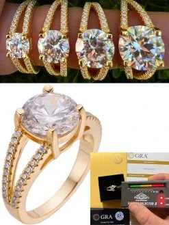 Real Moissanite Engagement Promise Ring 14k Gold Plated 925 Silver Diamond Test