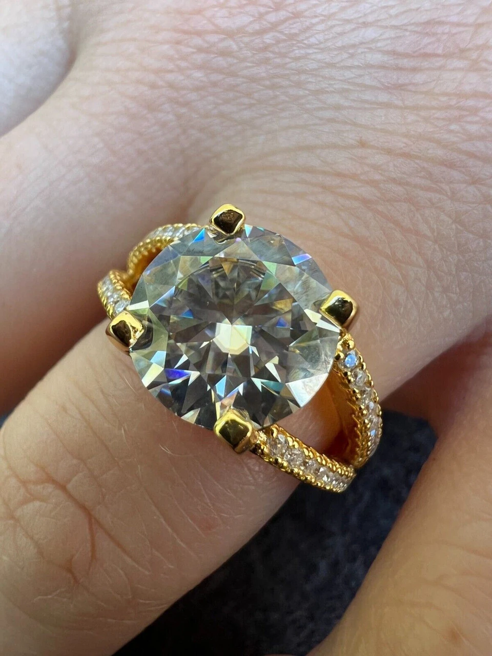 Real Moissanite Engagement Promise Ring 14k Gold Plated 925 Silver Diamond Test 4 Real Moissanite Engagement Promise Ring 14k Gold Plated 925 Silver Diamond Test - Image 2