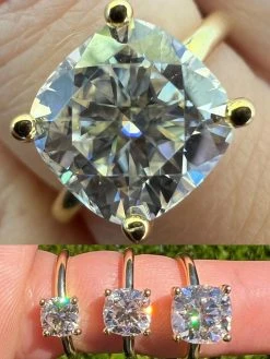 Real Moissanite Engagement Promise Ring Cushion Cut 14k Gold Plated 925 Silver