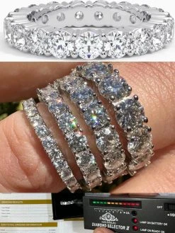 Real Moissanite Eternity Band Wedding Ring Pass Diamond Tester 925 Silver 2-5mm