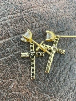Real MOISSANITE Gold Vermeil Dangle Cross Studs Earrings Iced Pass Diamond Test 22 Real MOISSANITE Gold Vermeil Dangle Cross Studs Earrings Iced Pass Diamond Test -Harlem Bling Shop harlembling real moissanite gold vermeil dangle cross studs earrings iced pass diamond test 54383.1664361726