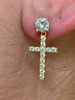 Real MOISSANITE Gold Vermeil Dangle Cross Studs Earrings Iced Pass Diamond Test 17 Real MOISSANITE Gold Vermeil Dangle Cross Studs Earrings Iced Pass Diamond Test -Harlem Bling Shop harlembling real moissanite gold vermeil dangle cross studs earrings iced pass diamond test 66337.1664362424