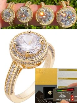 Real MOISSANITE Halo Engagement Promise Ring 14k Gold Plated 925 Silver All Size