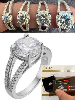 Real Moissanite Halo Engagement Promise Ring 925 Silver Diamond Test ✅ 4 Sizes