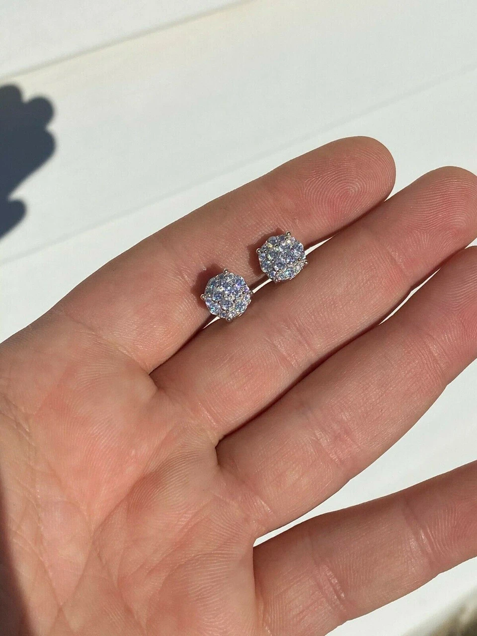 Real MOISSANITE Iced Hip Hop Mens Earrings Cluster Round Studs Pass Diamond Test 7 Real MOISSANITE Iced Hip Hop Mens Earrings Cluster Round Studs Pass Diamond Test - Image 5