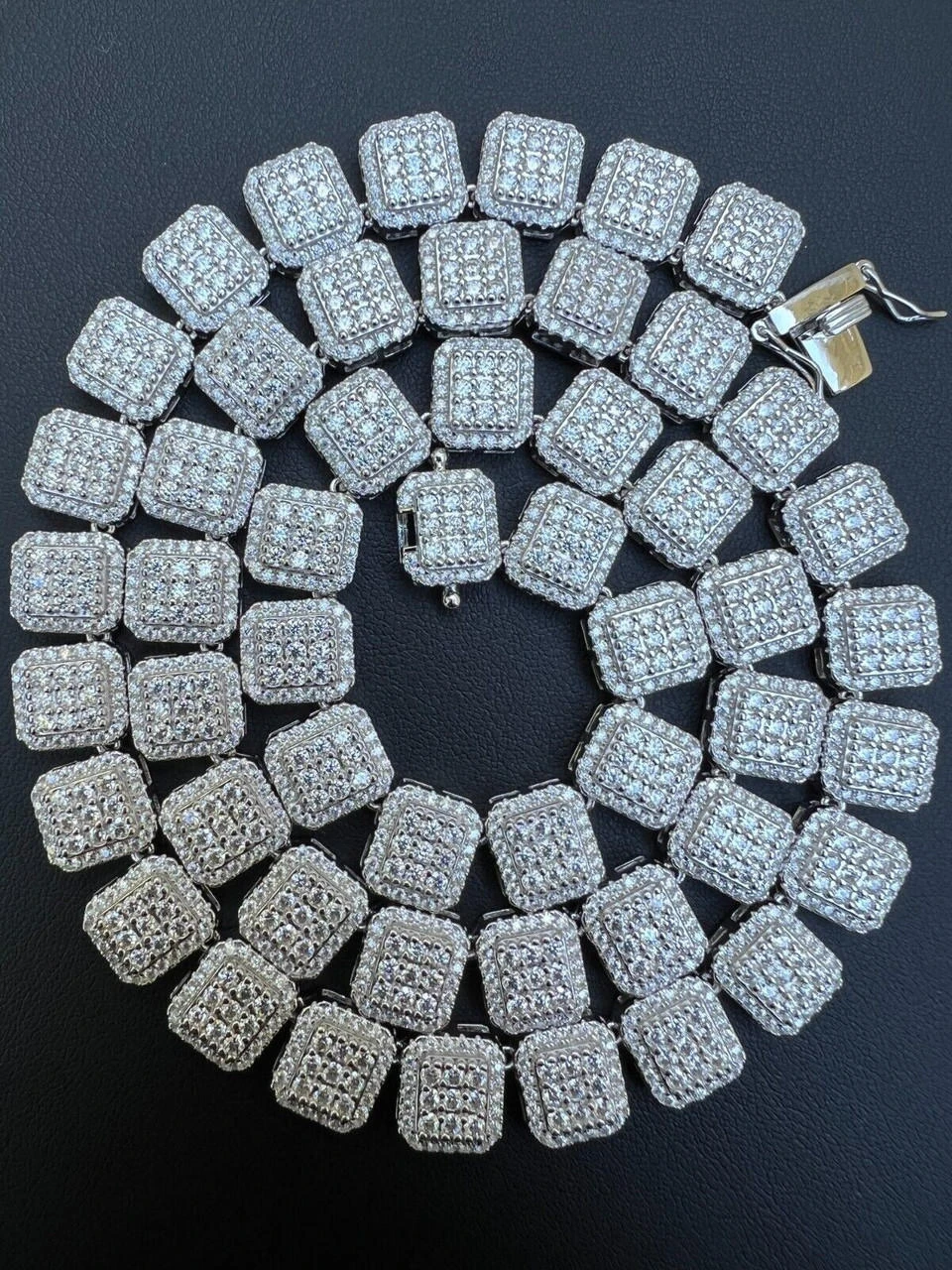 Real MOISSANITE Iced Silver Custom Square Link Chain Pass Diamond Test 18-30" 8 Real MOISSANITE Iced Silver Custom Square Link Chain Pass Diamond Test 18-30" - Image 6