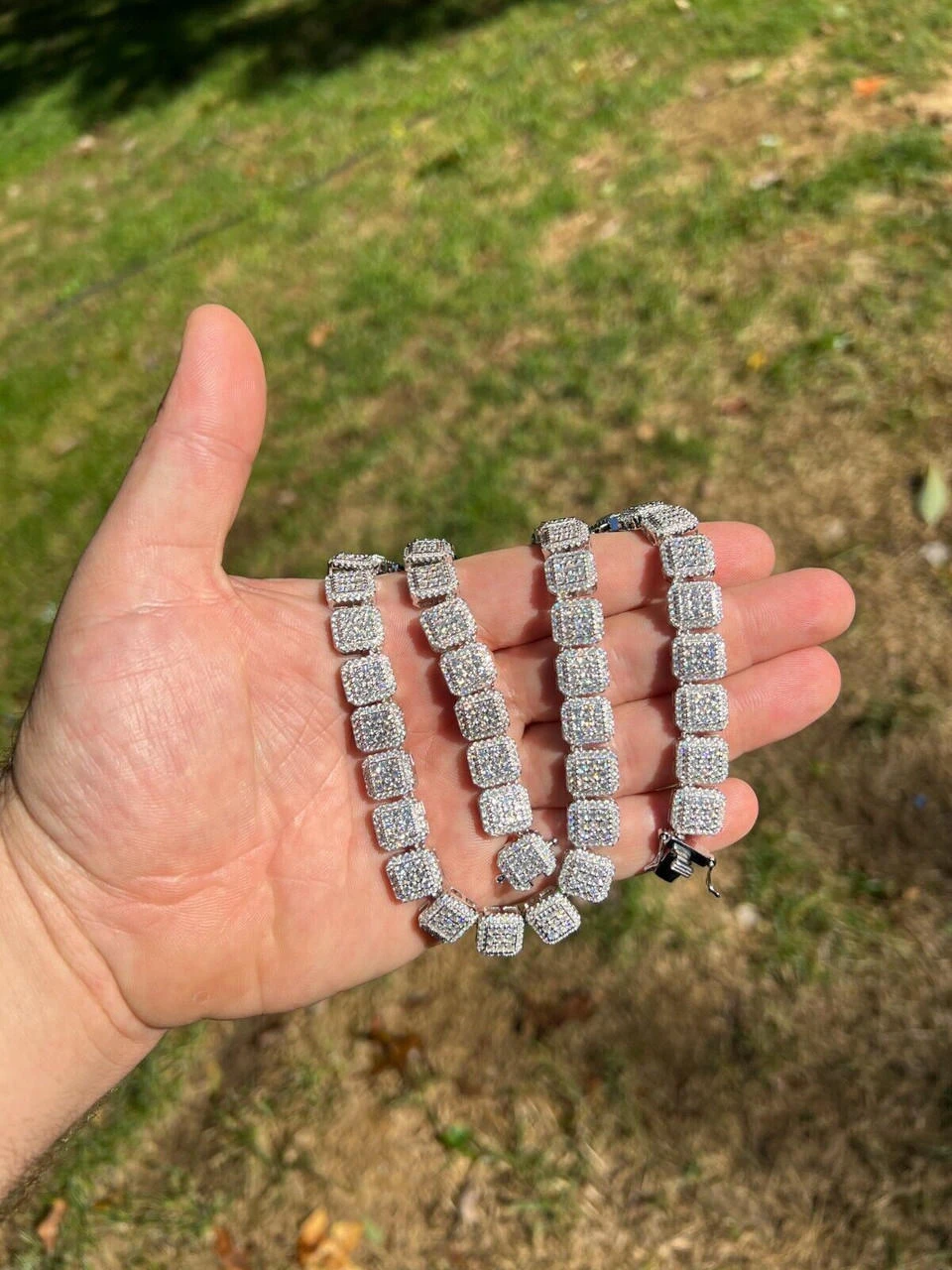 Real MOISSANITE Iced Silver Custom Square Link Chain Pass Diamond Test 18-30" 10 Real MOISSANITE Iced Silver Custom Square Link Chain Pass Diamond Test 18-30" - Image 8