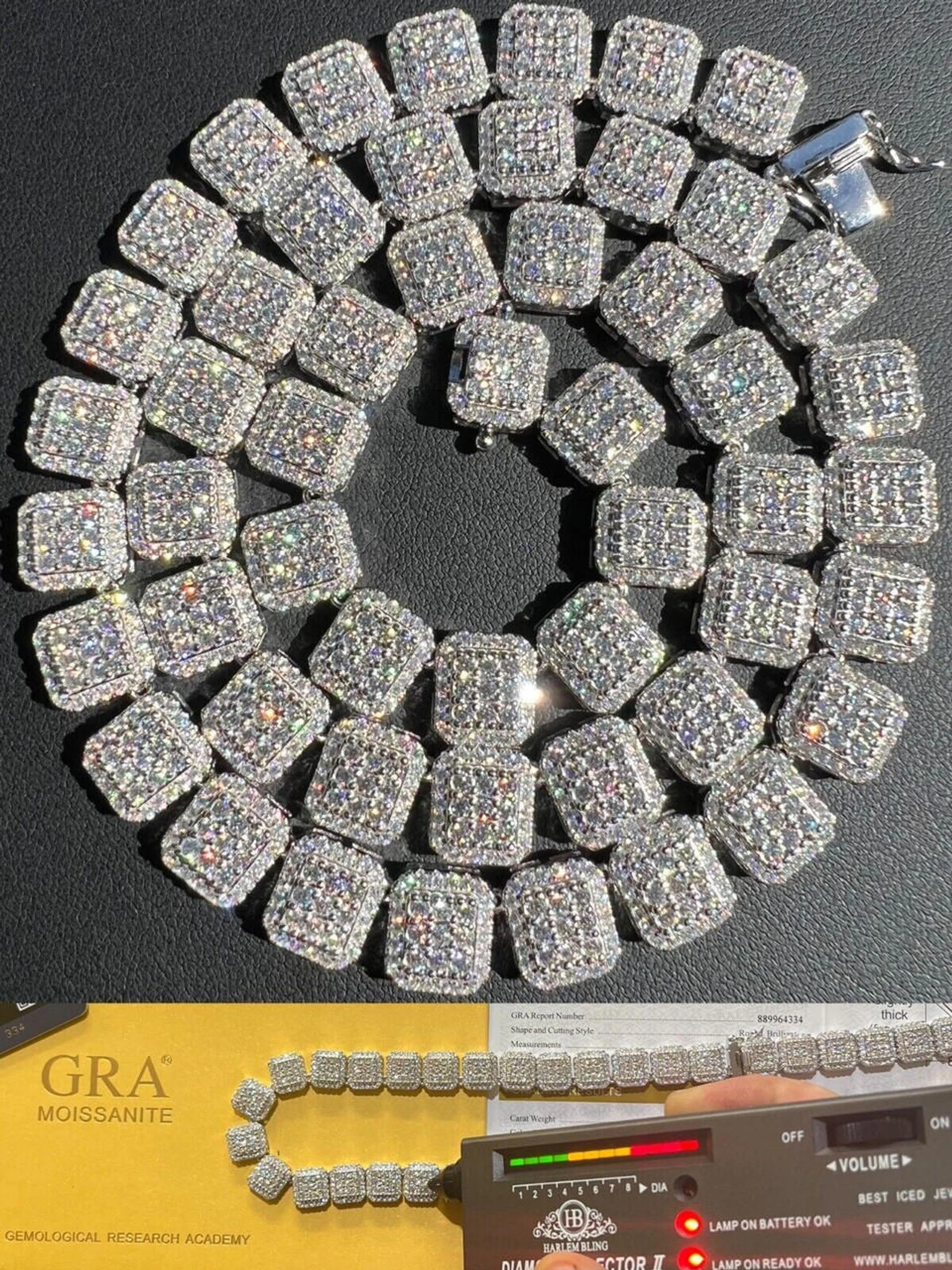 Real MOISSANITE Iced Silver Custom Square Link Chain Pass Diamond Test 18-30" 3 Real MOISSANITE Iced Silver Custom Square Link Chain Pass Diamond Test 18-30"