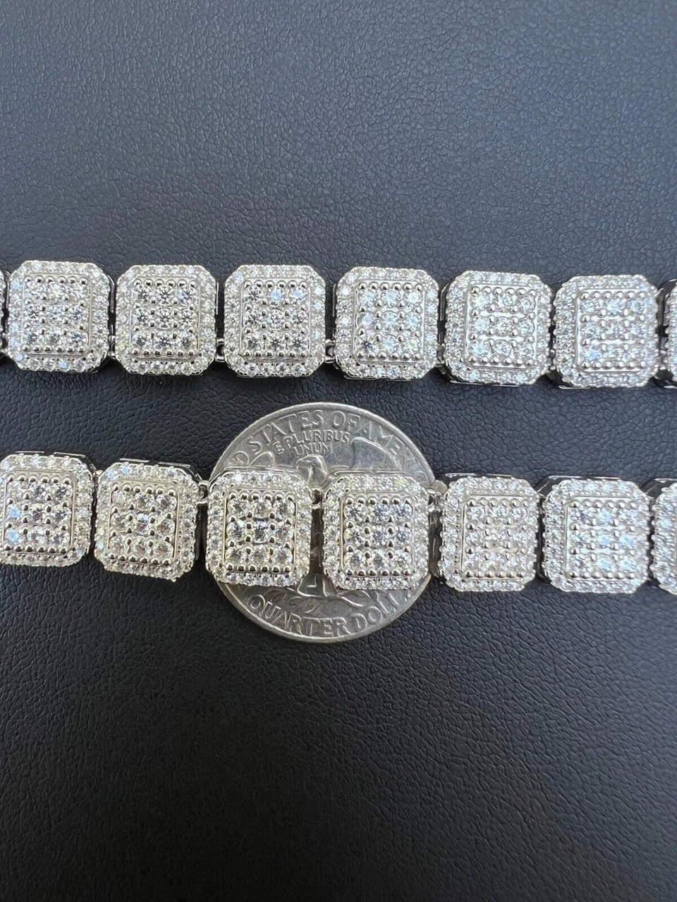 Real MOISSANITE Iced Silver Custom Square Link Chain Pass Diamond Test 18-30" 11 Real MOISSANITE Iced Silver Custom Square Link Chain Pass Diamond Test 18-30" - Image 9