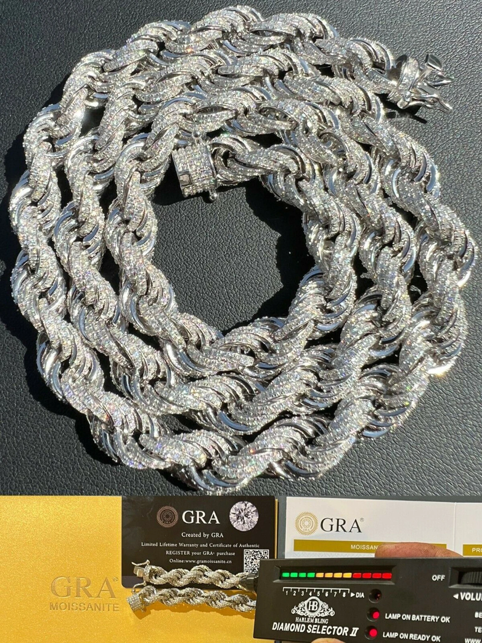 Real MOISSANITE Iced Silver Men's Hip Hop Rope Chain 9mm Thick Pass Diamond Test 3 Real MOISSANITE Iced Silver Men's Hip Hop Rope Chain 9mm Thick Pass Diamond Test