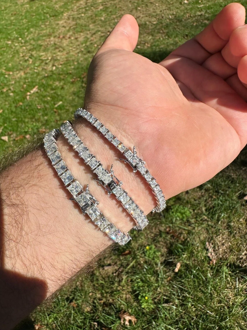 REAL MOISSANITE Iced Square Princess Cut Tennis Bracelet 925 Silver 3-5mm 6-8.5" 4 REAL MOISSANITE Iced Square Princess Cut Tennis Bracelet 925 Silver 3-5mm 6-8.5" - Image 2