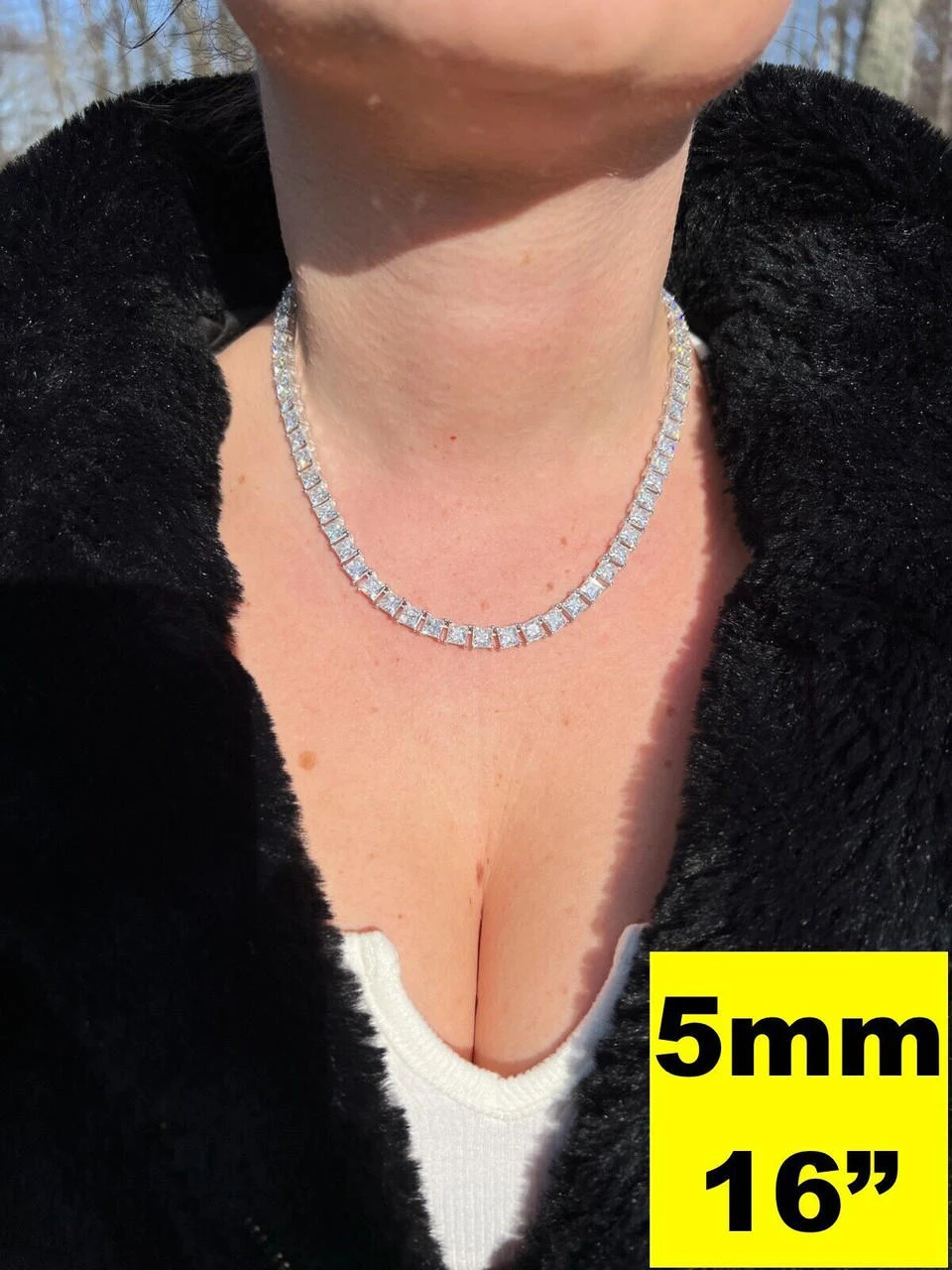 REAL MOISSANITE Iced Square Princess Cut Tennis Chain Necklace 925 Silver 3-5mm 12 REAL MOISSANITE Iced Square Princess Cut Tennis Chain Necklace 925 Silver 3-5mm - Image 10