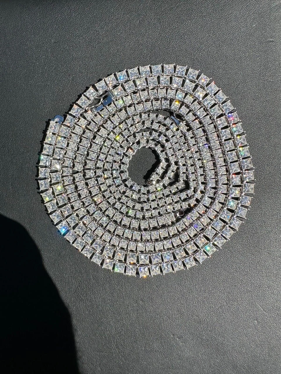 REAL MOISSANITE Iced Square Princess Cut Tennis Chain Necklace 925 Silver 3-5mm 9 REAL MOISSANITE Iced Square Princess Cut Tennis Chain Necklace 925 Silver 3-5mm - Image 7