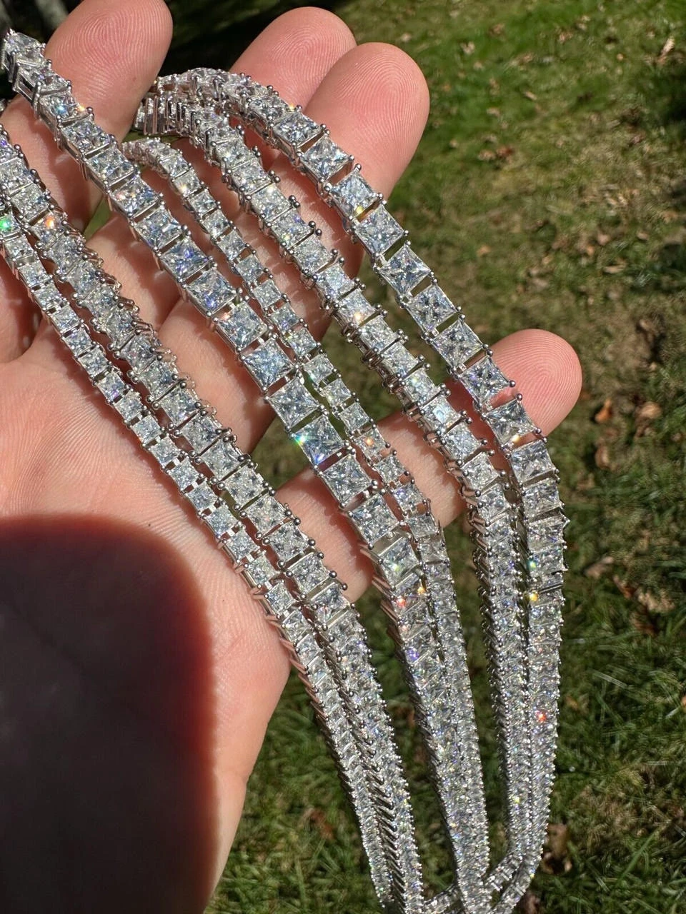 REAL MOISSANITE Iced Square Princess Cut Tennis Chain Necklace 925 Silver 3-5mm 20 REAL MOISSANITE Iced Square Princess Cut Tennis Chain Necklace 925 Silver 3-5mm - Image 18