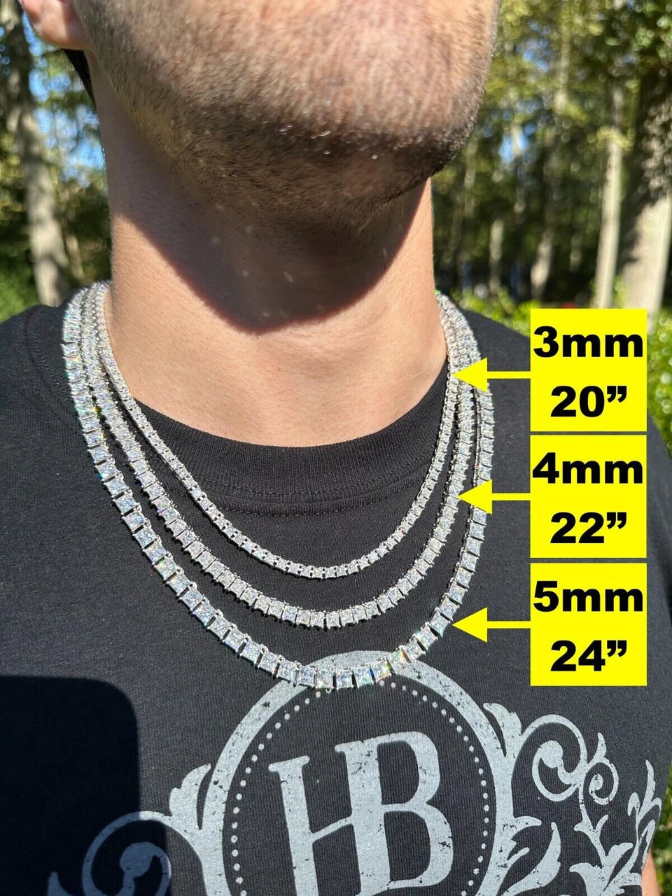 REAL MOISSANITE Iced Square Princess Cut Tennis Chain Necklace 925 Silver 3-5mm 5 REAL MOISSANITE Iced Square Princess Cut Tennis Chain Necklace 925 Silver 3-5mm - Image 3