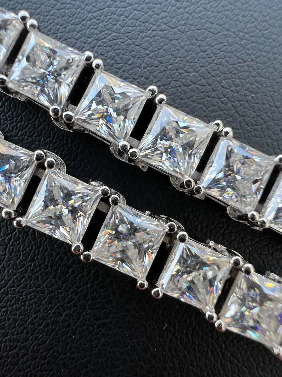 REAL MOISSANITE Iced Square Princess Cut Tennis Chain Necklace 925 Silver 3-5mm 6 REAL MOISSANITE Iced Square Princess Cut Tennis Chain Necklace 925 Silver 3-5mm - Image 4