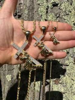 Real MOISSANITE Jesus Carrying Cross Pendant Iced Necklace 14k Gold & 925 Silver -Harlem Bling Shop harlembling real moissanite jesus carrying cross pendant iced necklace 14k gold and 925 silver 10123.1698463896