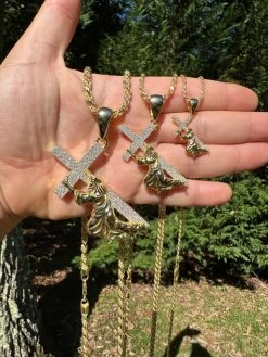 Real MOISSANITE Jesus Carrying Cross Pendant Iced Necklace 14k Gold & 925 Silver -Harlem Bling Shop harlembling real moissanite jesus carrying cross pendant iced necklace 14k gold and 925 silver 41870.1698463884