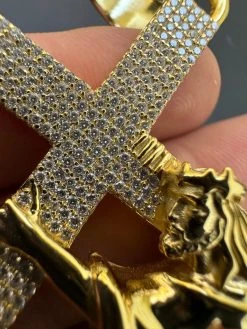 Real MOISSANITE Jesus Carrying Cross Pendant Iced Necklace 14k Gold & 925 Silver -Harlem Bling Shop harlembling real moissanite jesus carrying cross pendant iced necklace 14k gold and 925 silver 43335.1698463796
