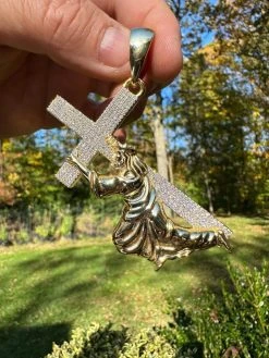 Real MOISSANITE Jesus Carrying Cross Pendant Iced Necklace 14k Gold & 925 Silver -Harlem Bling Shop harlembling real moissanite jesus carrying cross pendant iced necklace 14k gold and 925 silver 44266.1698463898
