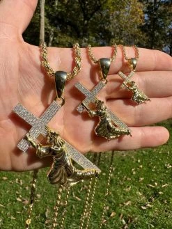 Real MOISSANITE Jesus Carrying Cross Pendant Iced Necklace 14k Gold & 925 Silver -Harlem Bling Shop harlembling real moissanite jesus carrying cross pendant iced necklace 14k gold and 925 silver 61836.1698463855