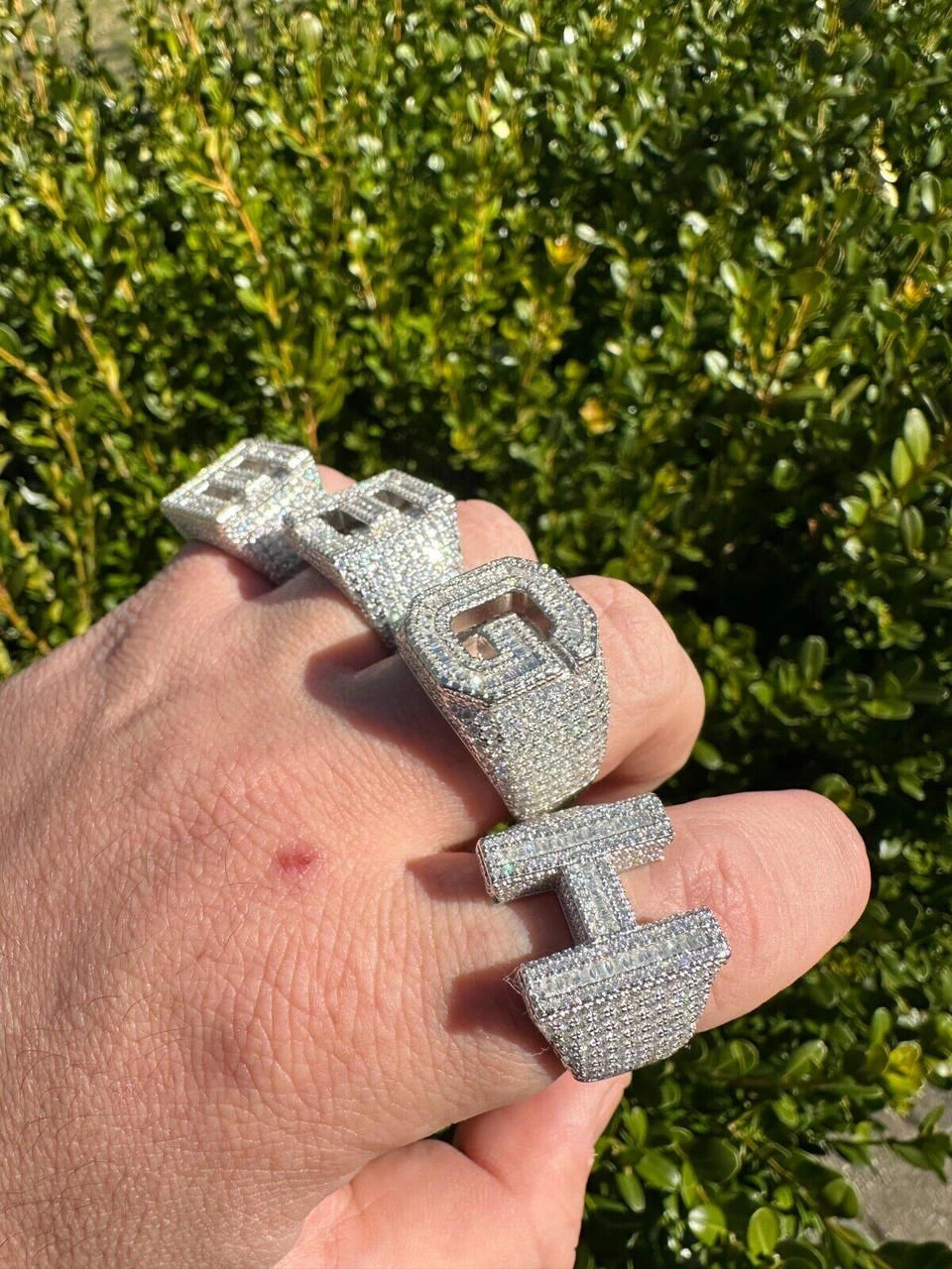 Real MOISSANITE Large Initial Letter Ring Iced Baguette Hip Hop 925 Silver A-Z 6 Real MOISSANITE Large Initial Letter Ring Iced Baguette Hip Hop 925 Silver A-Z - Image 4