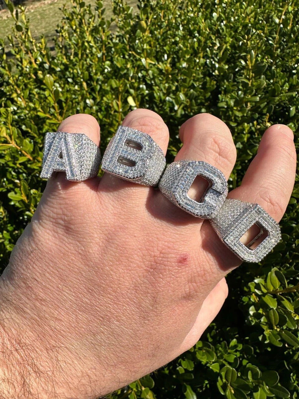 Real MOISSANITE Large Initial Letter Ring Iced Baguette Hip Hop 925 Silver A-Z 16 Real MOISSANITE Large Initial Letter Ring Iced Baguette Hip Hop 925 Silver A-Z - Image 14