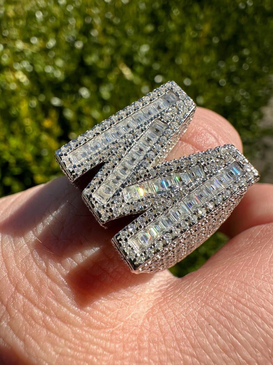 Real MOISSANITE Large Initial Letter Ring Iced Baguette Hip Hop 925 Silver A-Z 5 Real MOISSANITE Large Initial Letter Ring Iced Baguette Hip Hop 925 Silver A-Z - Image 3