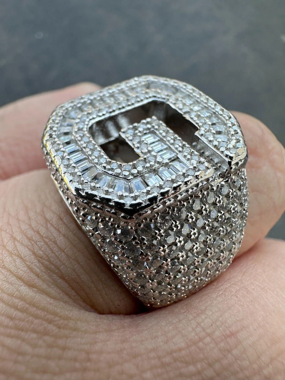 Real MOISSANITE Large Initial Letter Ring Iced Baguette Hip Hop 925 Silver A-Z 14 Real MOISSANITE Large Initial Letter Ring Iced Baguette Hip Hop 925 Silver A-Z - Image 12