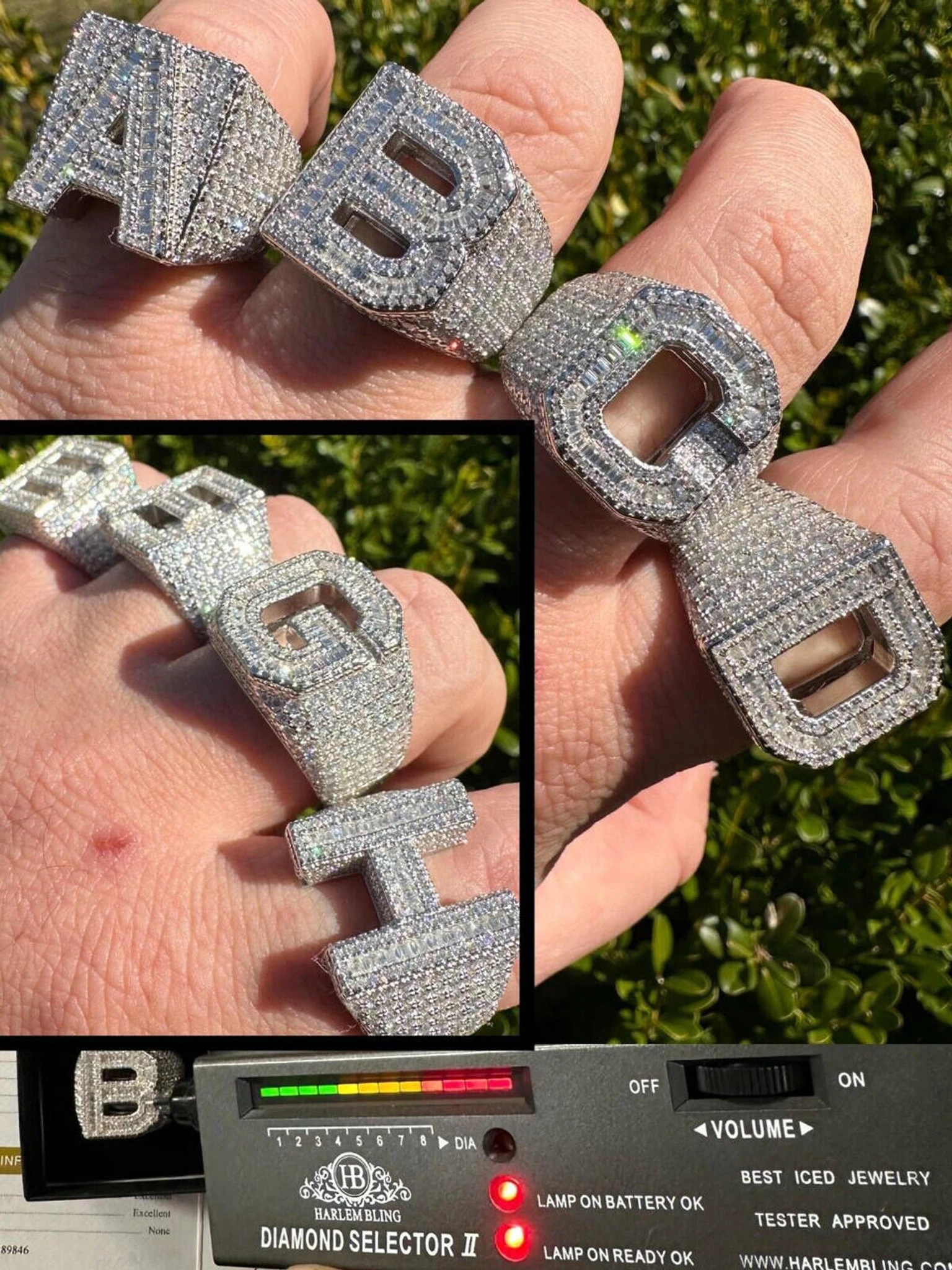 Real MOISSANITE Large Initial Letter Ring Iced Baguette Hip Hop 925 Silver A-Z 3 Real MOISSANITE Large Initial Letter Ring Iced Baguette Hip Hop 925 Silver A-Z