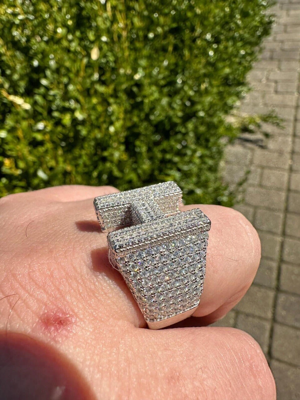 Real MOISSANITE Large Initial Letter Ring Iced Baguette Hip Hop 925 Silver A-Z 13 Real MOISSANITE Large Initial Letter Ring Iced Baguette Hip Hop 925 Silver A-Z - Image 11