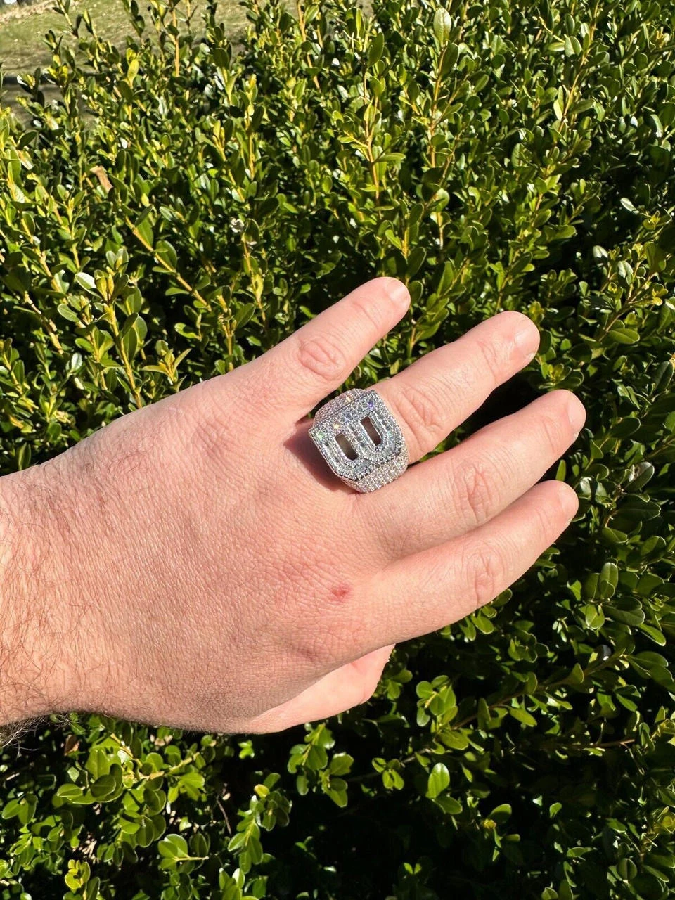 Real MOISSANITE Large Initial Letter Ring Iced Baguette Hip Hop 925 Silver A-Z 17 Real MOISSANITE Large Initial Letter Ring Iced Baguette Hip Hop 925 Silver A-Z - Image 15