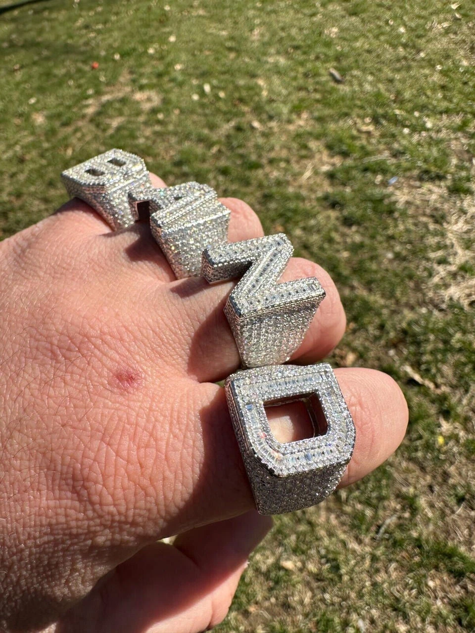 Real MOISSANITE Large Initial Letter Ring Iced Baguette Hip Hop 925 Silver A-Z 12 Real MOISSANITE Large Initial Letter Ring Iced Baguette Hip Hop 925 Silver A-Z - Image 10