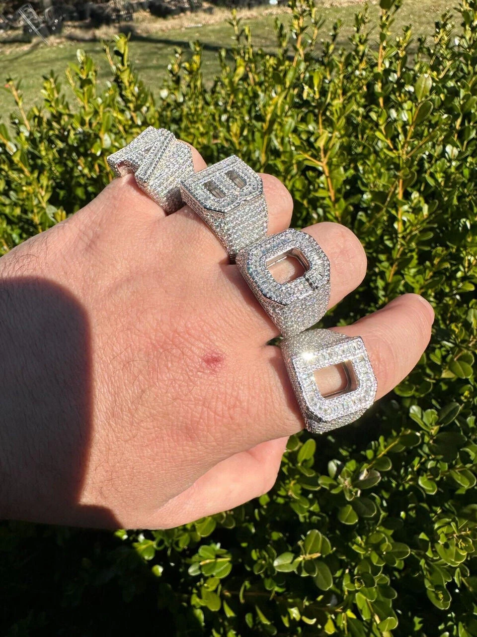 Real MOISSANITE Large Initial Letter Ring Iced Baguette Hip Hop 925 Silver A-Z 18 Real MOISSANITE Large Initial Letter Ring Iced Baguette Hip Hop 925 Silver A-Z - Image 16