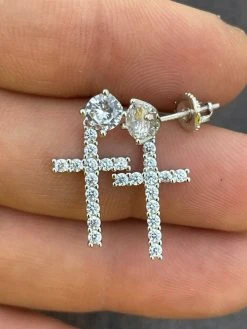 Real MOISSANITE Mens Ladies Dangle Cross Studs Earrings Iced Pass Diamond Tester 22 Real MOISSANITE Mens Ladies Dangle Cross Studs Earrings Iced Pass Diamond Tester -Harlem Bling Shop harlembling real moissanite mens ladies dangle cross studs earrings iced pass diamond tester 02229.1664358102