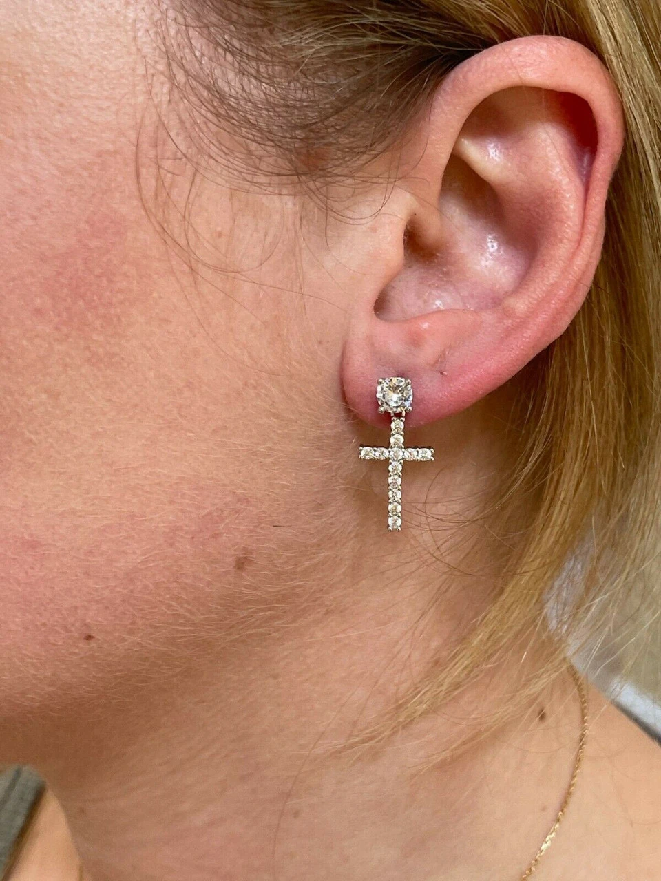 Real MOISSANITE Mens Ladies Dangle Cross Studs Earrings Iced Pass Diamond Tester 8 Real MOISSANITE Mens Ladies Dangle Cross Studs Earrings Iced Pass Diamond Tester - Image 6