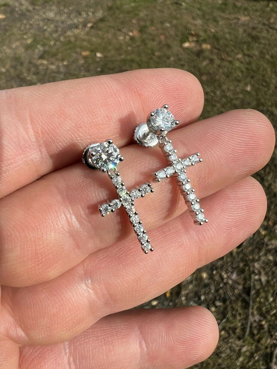 Real MOISSANITE Mens Ladies Dangle Cross Studs Earrings Iced Pass Diamond Tester 14 Real MOISSANITE Mens Ladies Dangle Cross Studs Earrings Iced Pass Diamond Tester - Image 12