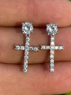 Real MOISSANITE Mens Ladies Dangle Cross Studs Earrings Iced Pass Diamond Tester 17 Real MOISSANITE Mens Ladies Dangle Cross Studs Earrings Iced Pass Diamond Tester -Harlem Bling Shop harlembling real moissanite mens ladies dangle cross studs earrings iced pass diamond tester 44532.1664362198