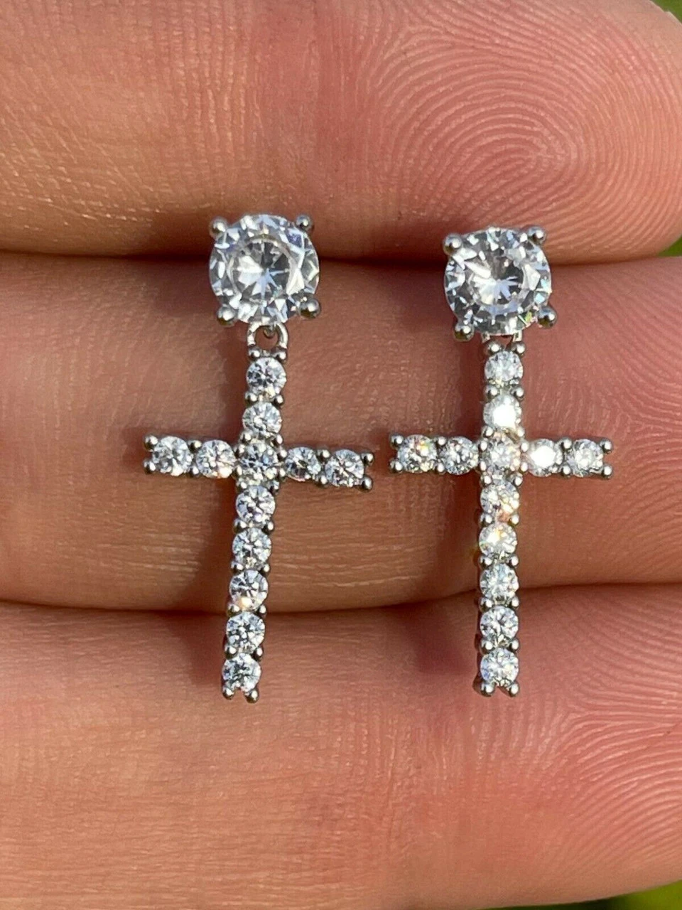 Real MOISSANITE Mens Ladies Dangle Cross Studs Earrings Iced Pass Diamond Tester 6 Real MOISSANITE Mens Ladies Dangle Cross Studs Earrings Iced Pass Diamond Tester - Image 4