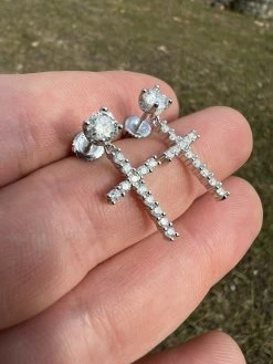 Real MOISSANITE Mens Ladies Dangle Cross Studs Earrings Iced Pass Diamond Tester 16 Real MOISSANITE Mens Ladies Dangle Cross Studs Earrings Iced Pass Diamond Tester -Harlem Bling Shop harlembling real moissanite mens ladies dangle cross studs earrings iced pass diamond tester 67123.1664361701