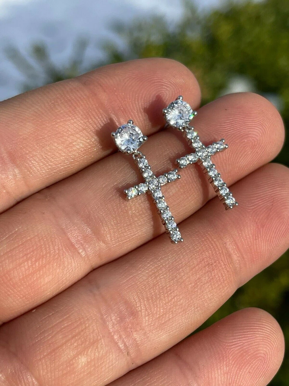 Real MOISSANITE Mens Ladies Dangle Cross Studs Earrings Iced Pass Diamond Tester 13 Real MOISSANITE Mens Ladies Dangle Cross Studs Earrings Iced Pass Diamond Tester - Image 11