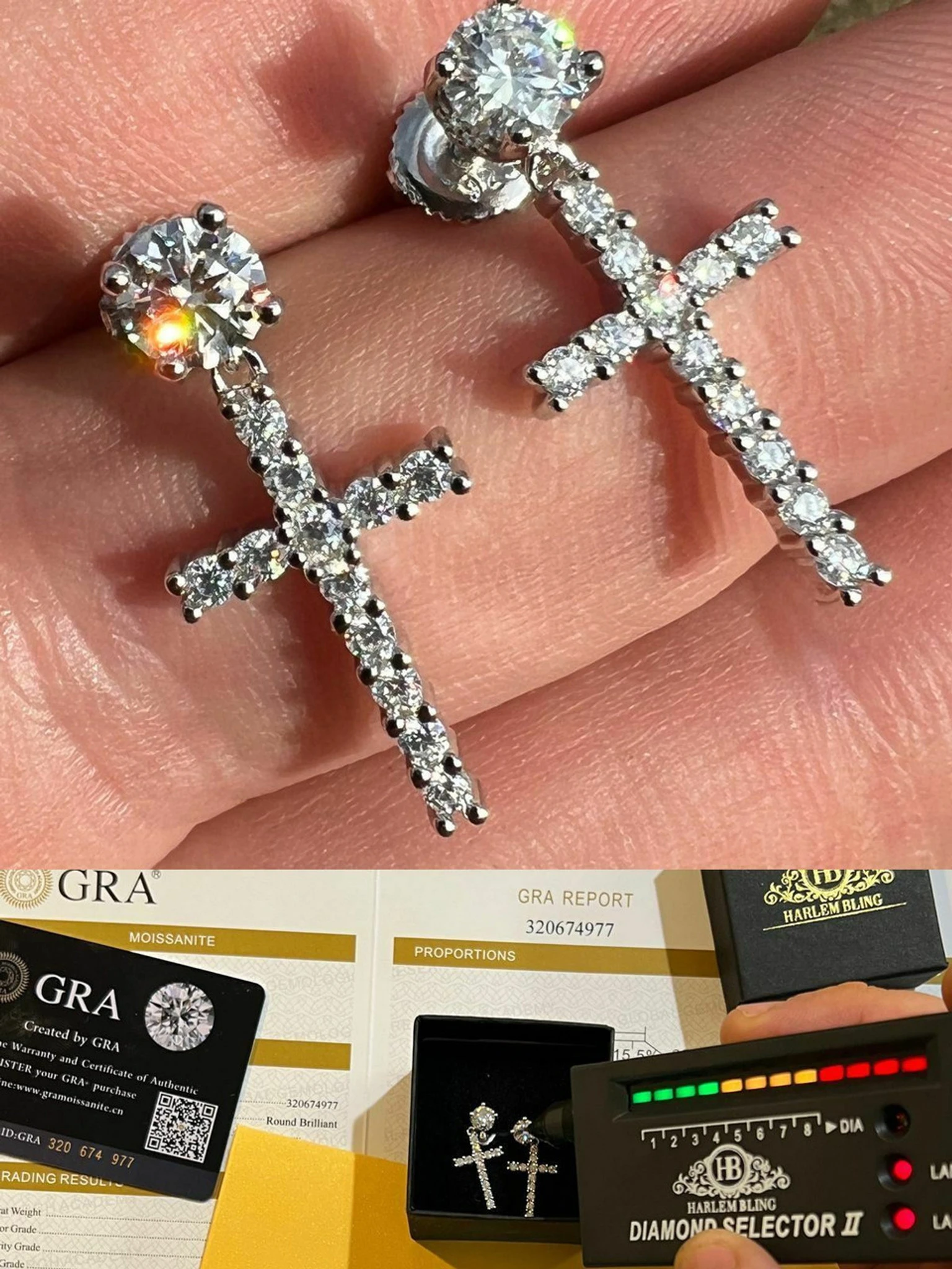 Real MOISSANITE Mens Ladies Dangle Cross Studs Earrings Iced Pass Diamond Tester 3 Real MOISSANITE Mens Ladies Dangle Cross Studs Earrings Iced Pass Diamond Tester