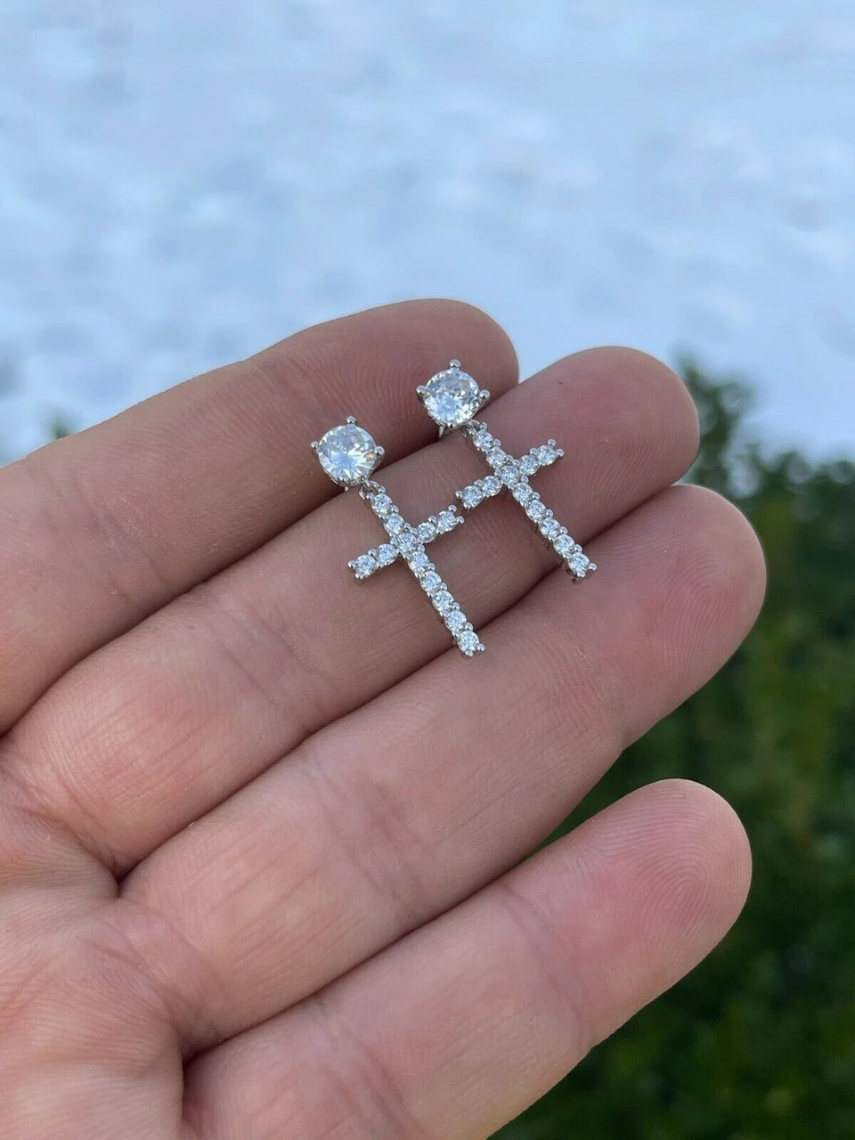 Real MOISSANITE Mens Ladies Dangle Cross Studs Earrings Iced Pass Diamond Tester 12 Real MOISSANITE Mens Ladies Dangle Cross Studs Earrings Iced Pass Diamond Tester - Image 10